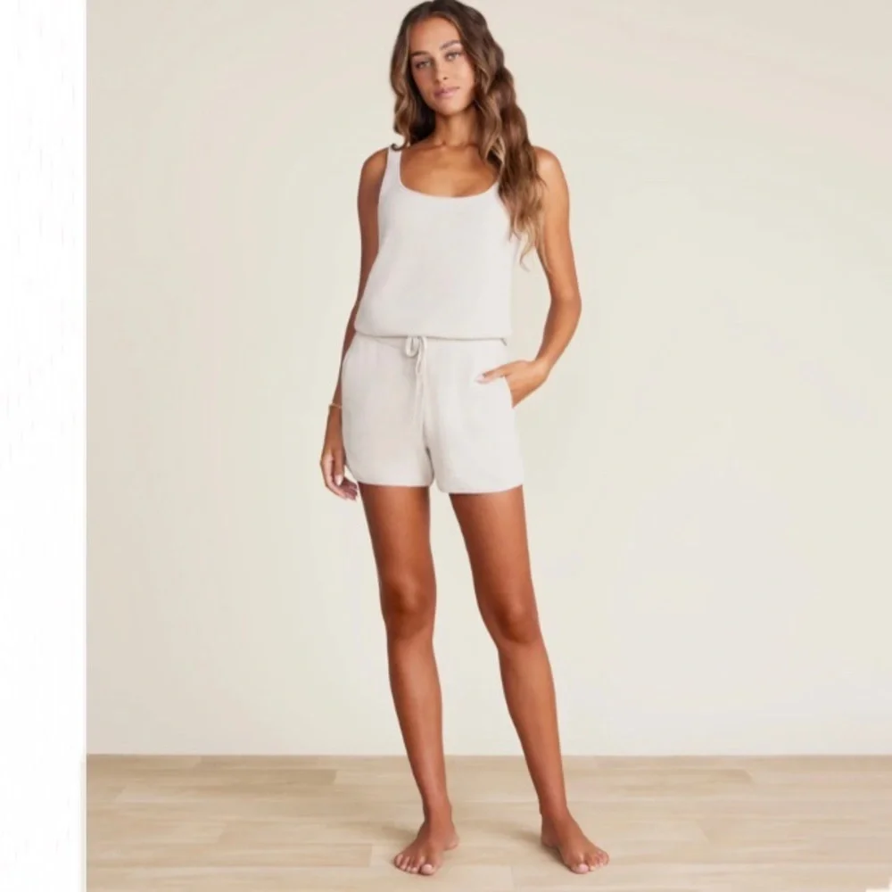 NWT Barefoot Dreams Cozy Chic Ultra Lite Rib Inset Shorts in Stone Taupe size XS
